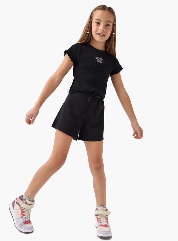 Juniors Solid Shorts with Drawstring Closure