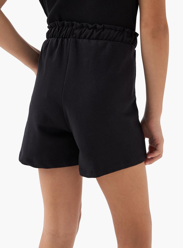 Juniors Solid Shorts with Drawstring Closure