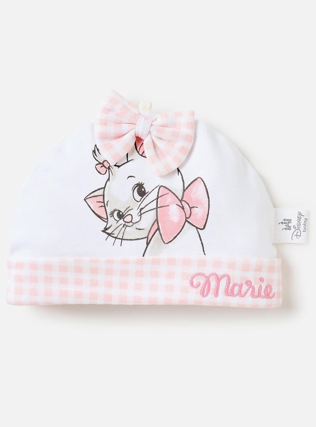 Marie Cat Print Beanie with Bow Detail
