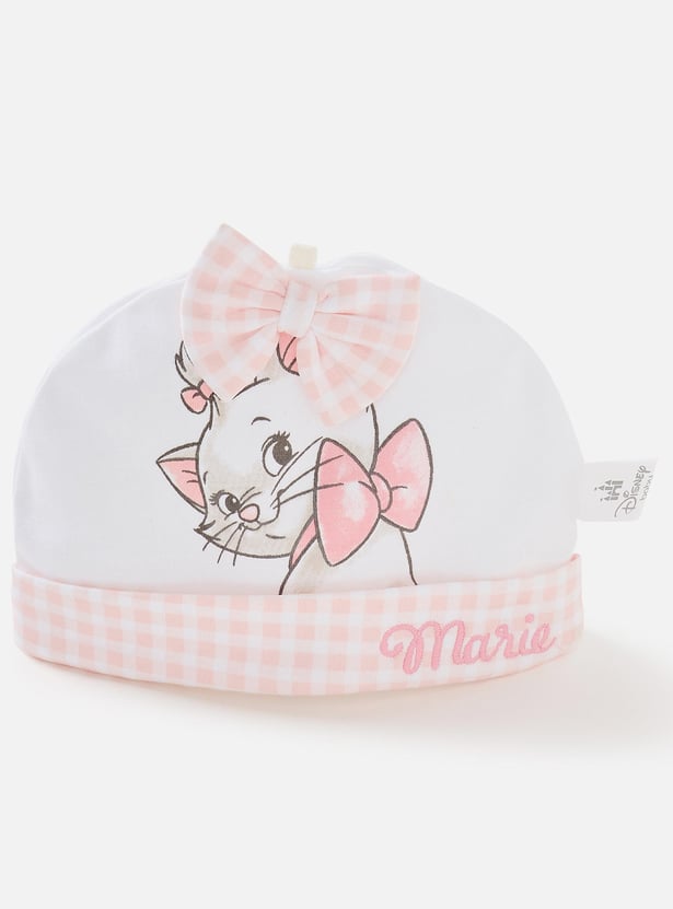 Marie Cat Print Beanie with Bow Detail