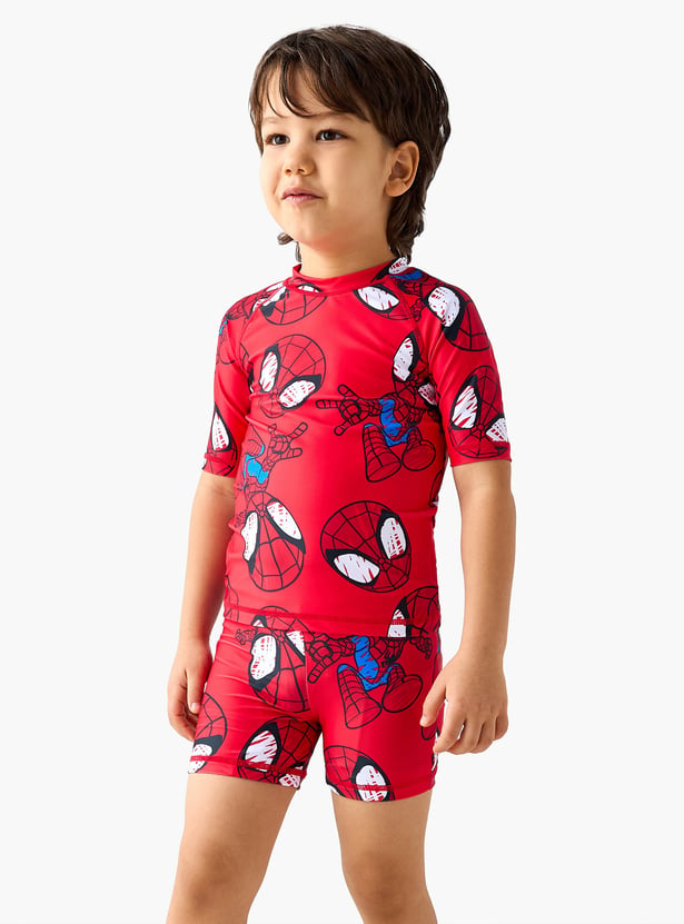 Juniors Spider-Man Print Swim T-shirt and Shorts Set