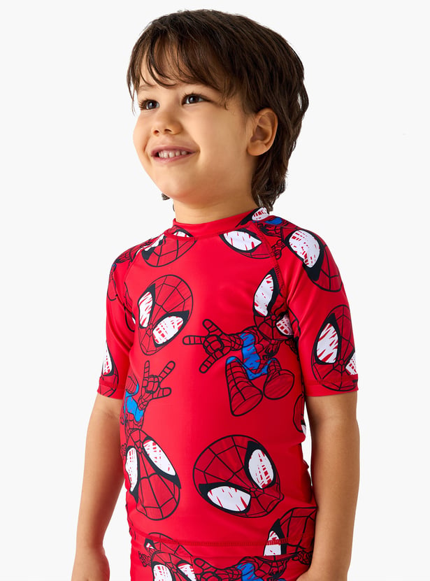 Juniors Spider-Man Print Swim T-shirt and Shorts Set