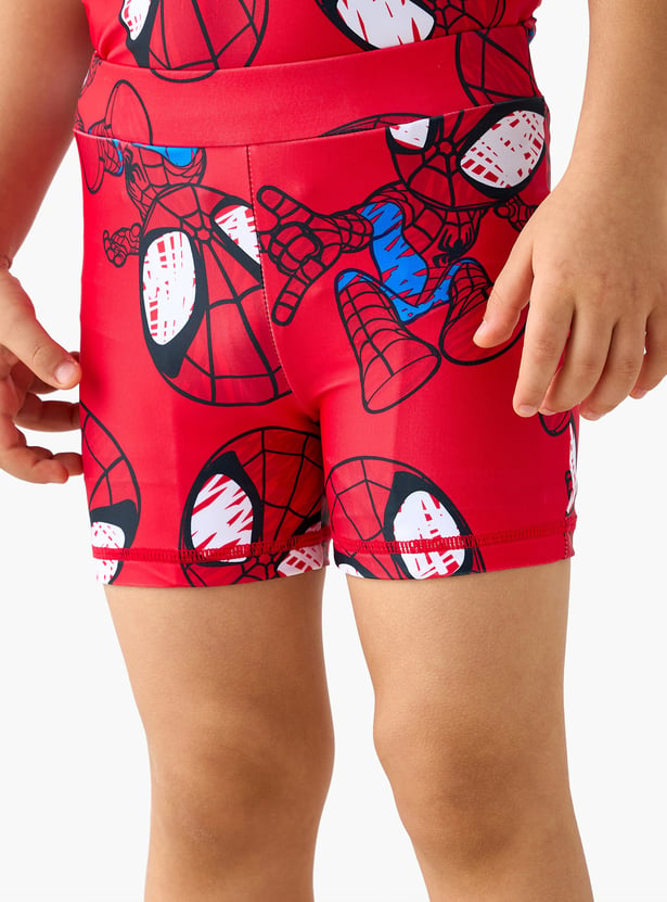 Juniors Spider-Man Print Swim T-shirt and Shorts Set