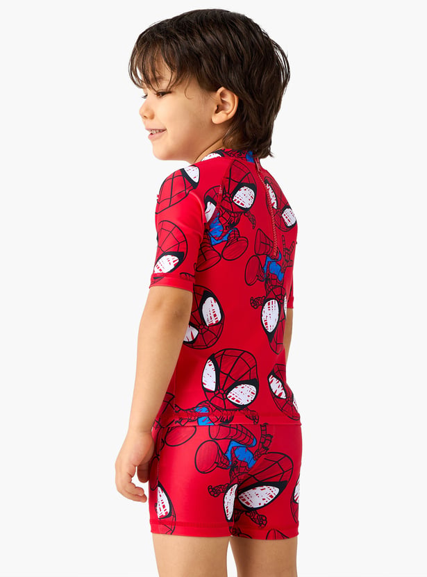 Juniors Spider-Man Print Swim T-shirt and Shorts Set