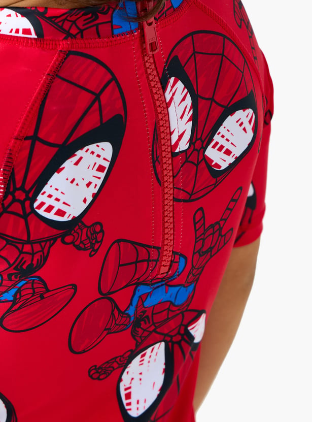 Juniors Spider-Man Print Swim T-shirt and Shorts Set