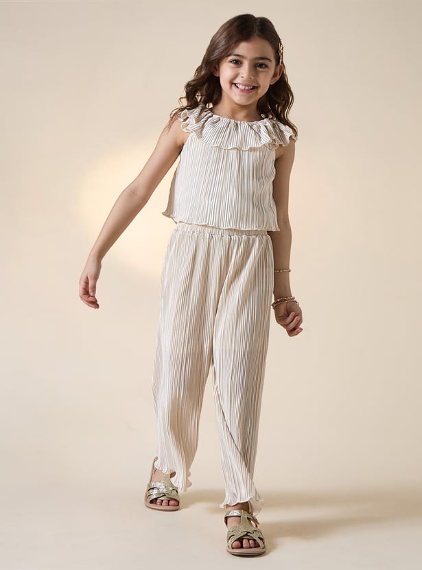Juniors Pleated Sleeveless Top and Pants Set