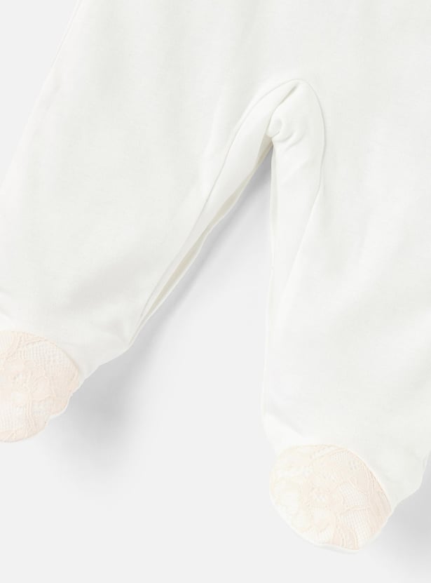 Giggles Lace Detail Closed Feet Sleepsuit with Collar and Long Sleeves