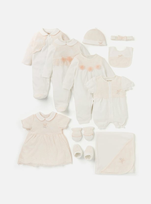 Giggles Lace Detail Closed Feet Sleepsuit with Collar and Long Sleeves
