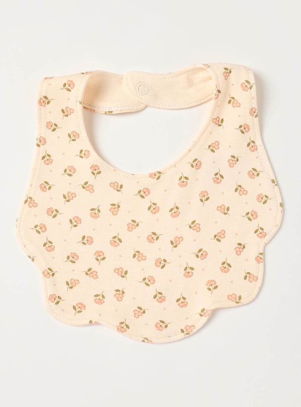 Juniors Floral Print Bib with Button Closure