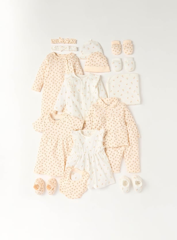 Juniors Floral Print Bib with Button Closure