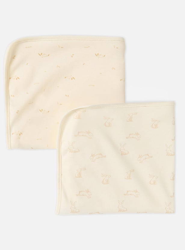 Giggles 2-Piece Bunny Print Receiving Blanket Set - 70x70 cm
