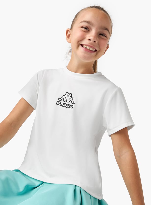 Kappa Logo Print Round Neck T-shirt with Short Sleeves and Knot Detail