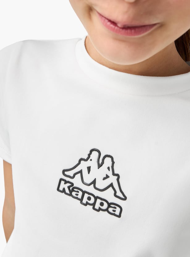 Kappa Logo Print Round Neck T-shirt with Short Sleeves and Knot Detail
