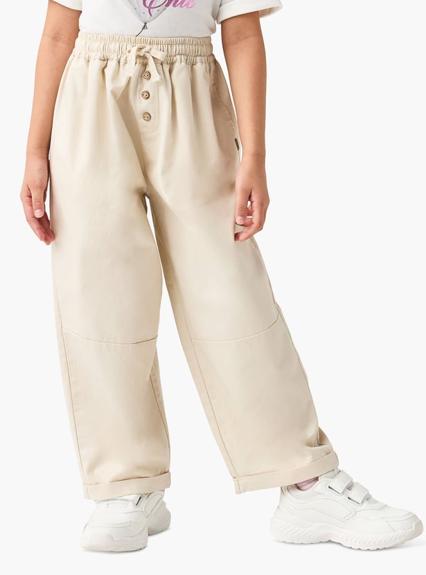 Juniors Solid Pants with Drawstring Closure and Pockets