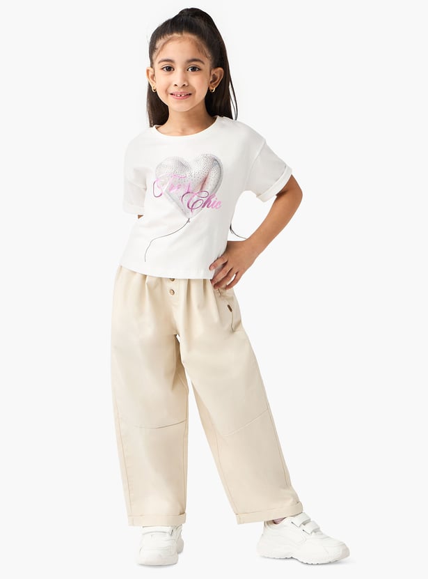 Juniors Solid Pants with Drawstring Closure and Pockets