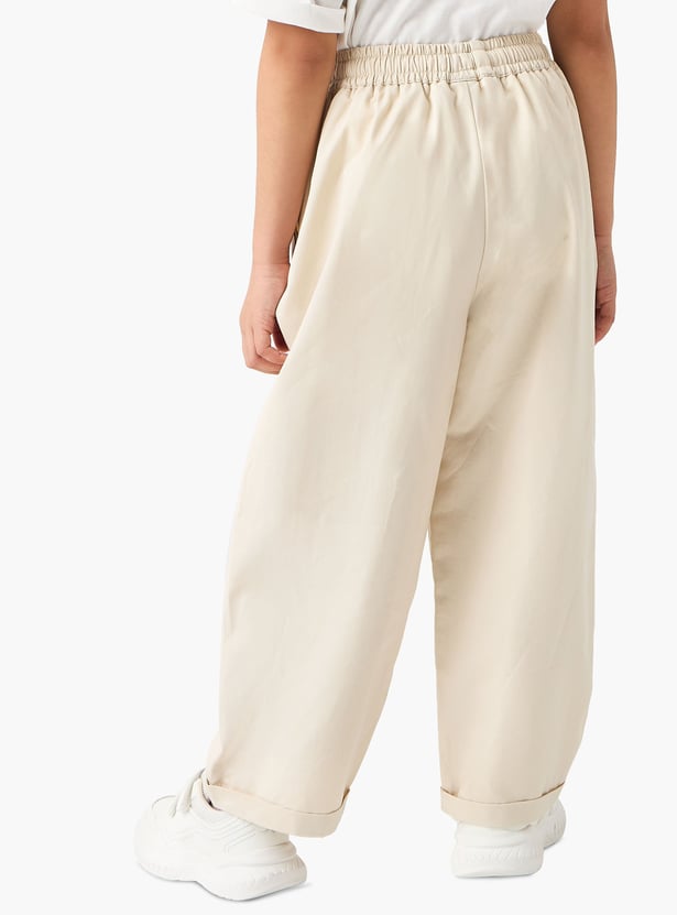 Juniors Solid Pants with Drawstring Closure and Pockets