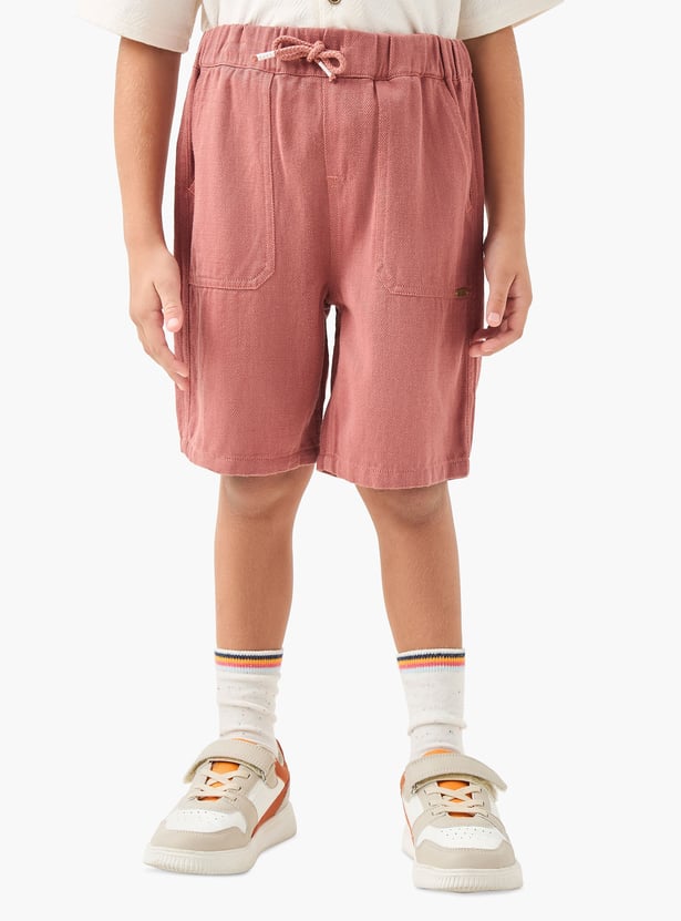 Juniors Solid Shorts with Drawstring Closure and Pockets