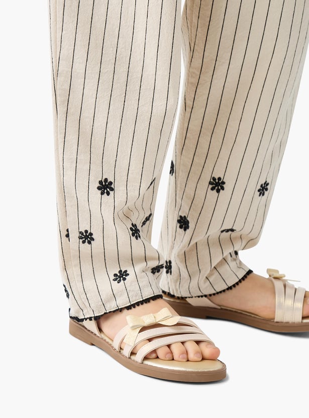 Juniors Embroidered Pants with Elasticated Waistband