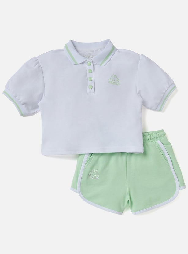 Kappa Logo Print Polo T-shirt and Shorts Set