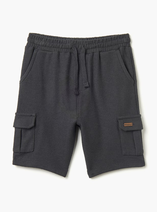 Giggles Textured Shorts with Drawstring Closure and Pockets