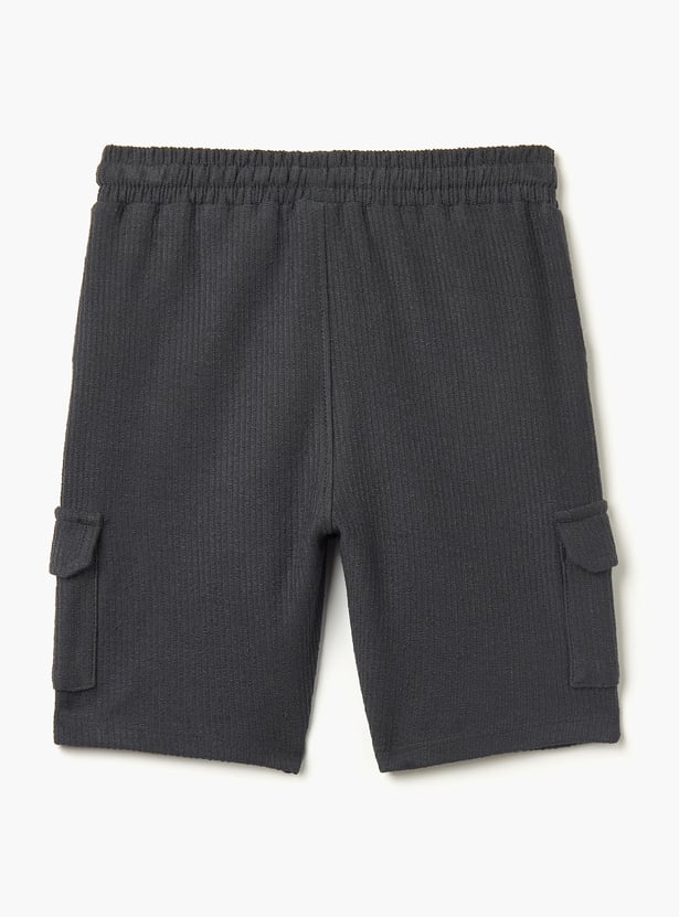 Giggles Textured Shorts with Drawstring Closure and Pockets