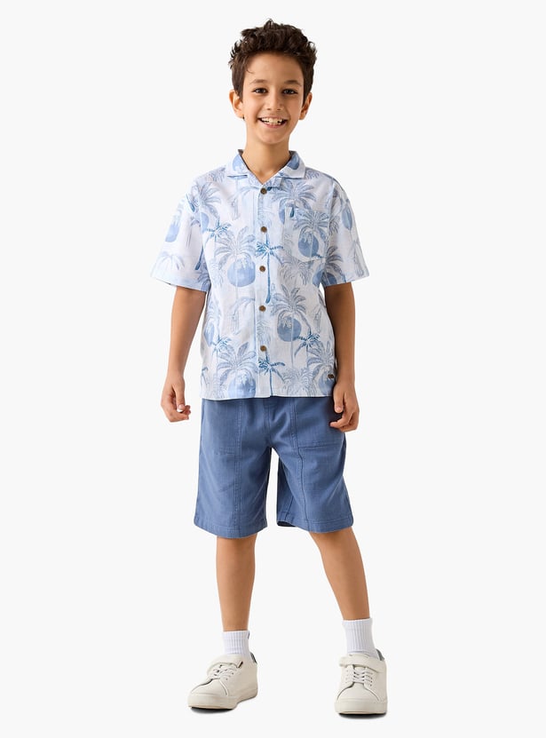 Juniors Eligo All-Over Tropical Print Shirt and Shorts Set