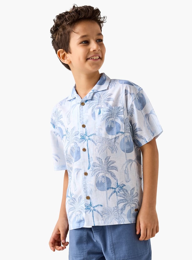 Juniors Eligo All-Over Tropical Print Shirt and Shorts Set