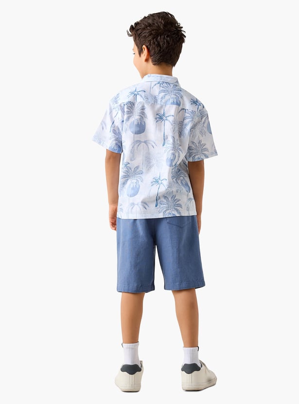Juniors Eligo All-Over Tropical Print Shirt and Shorts Set