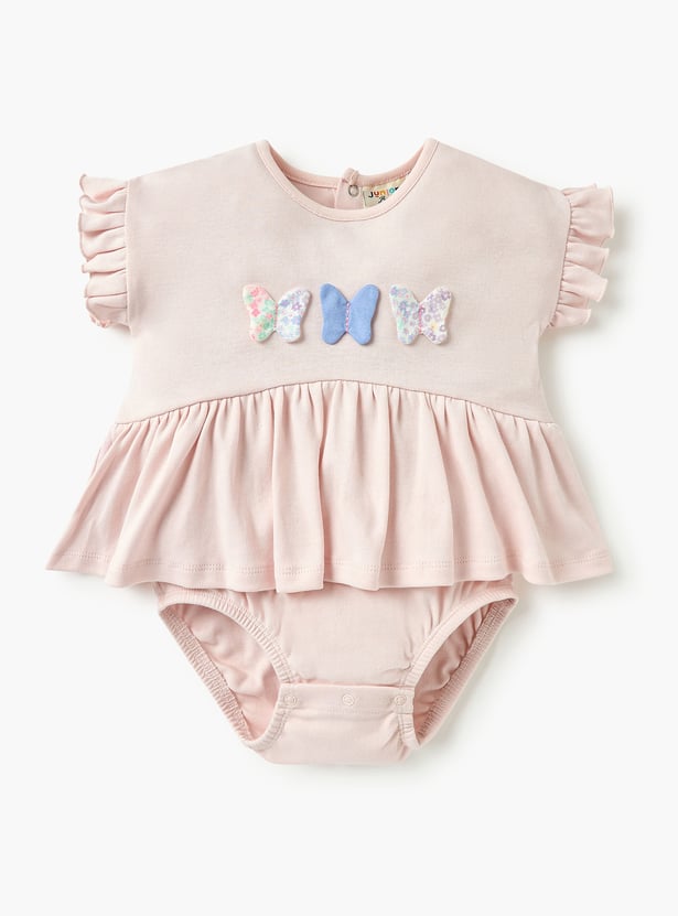 Juniors Butterfly Applique Romper with Ruffle Sleeves