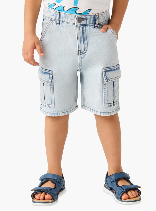Juniors Solid Denim Shorts with Pockets