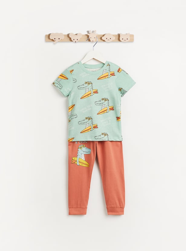 Juniors Crocodile Print T-shirt and Pyjama Set