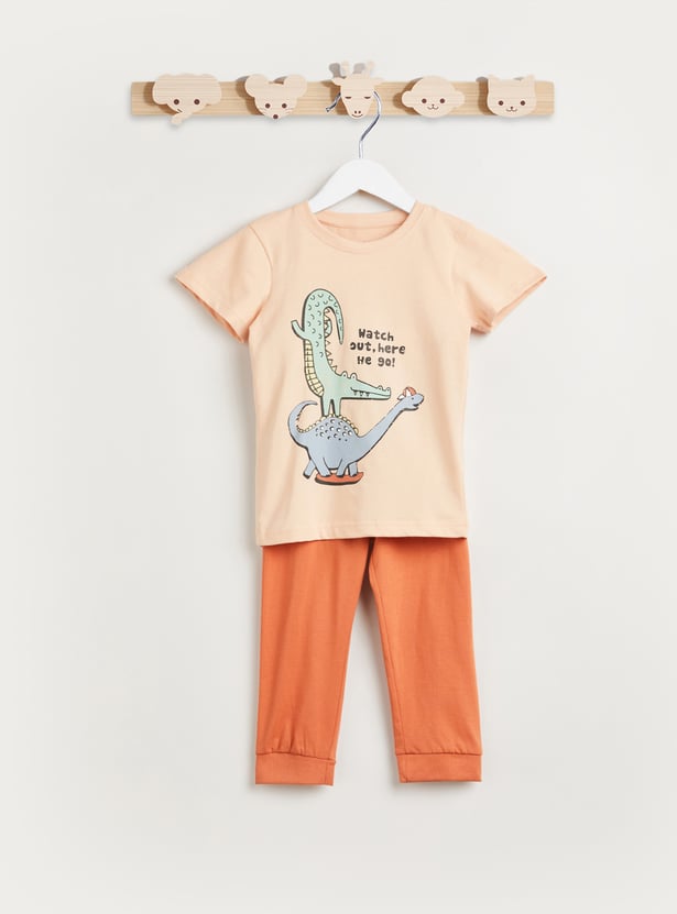 Juniors Dinosaur Print T-shirt and Pyjama Set