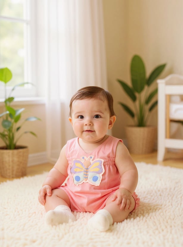 Juniors Butterfly Applique Romper with Snap Button Closure
