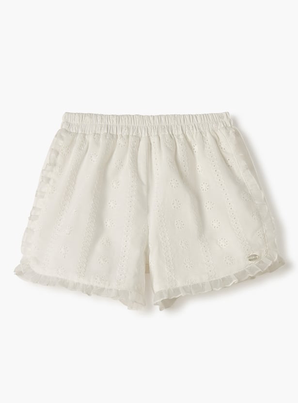 Giggles Schiffli Textured Shorts with Elasticated Waistband