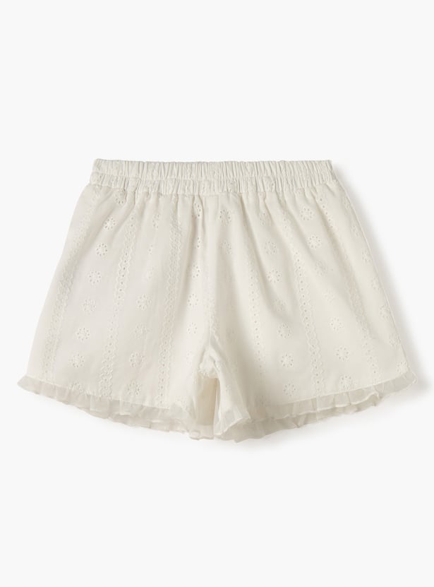 Giggles Schiffli Textured Shorts with Elasticated Waistband