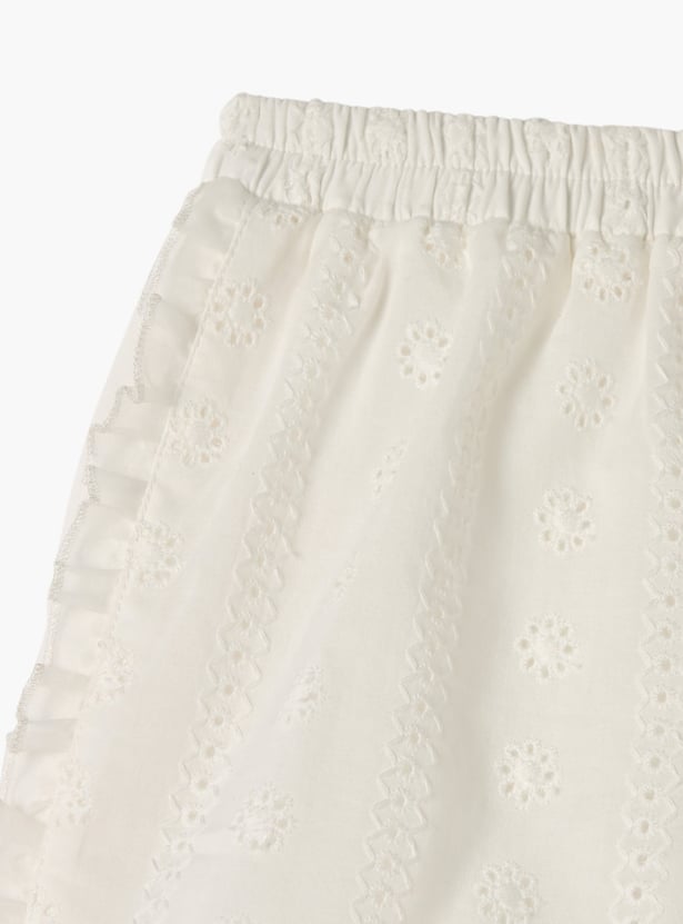 Giggles Schiffli Textured Shorts with Elasticated Waistband