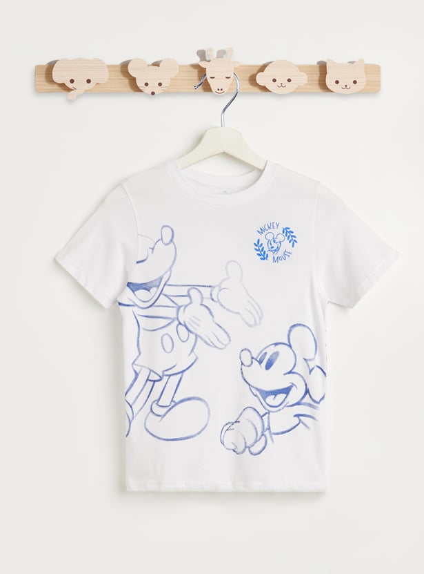 Juniors Mickey Mouse Print T-shirt with Short Sleeves