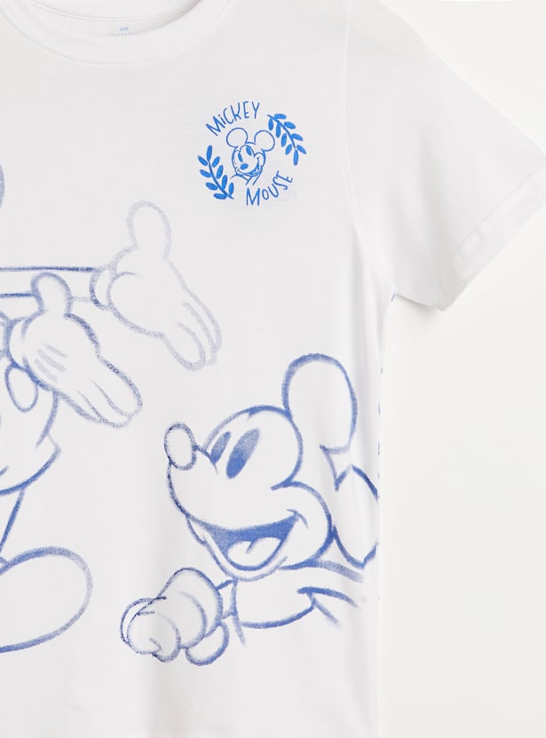 Juniors Mickey Mouse Print T-shirt with Short Sleeves