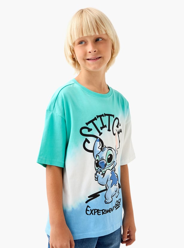 Juniors Stitch Print T-shirt with Short Sleeves