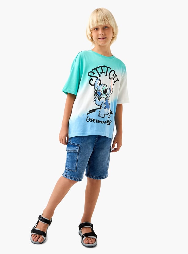 Juniors Stitch Print T-shirt with Short Sleeves