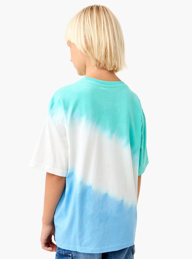 Juniors Stitch Print T-shirt with Short Sleeves