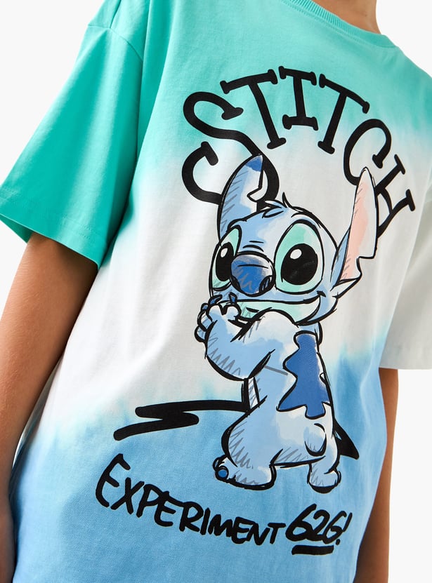 Juniors Stitch Print T-shirt with Short Sleeves