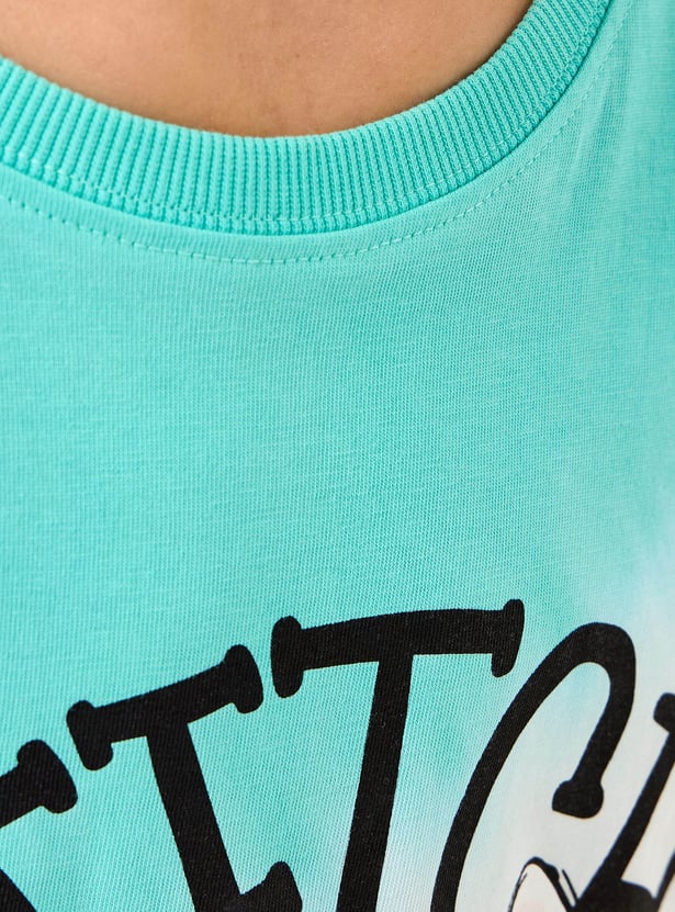 Juniors Stitch Print T-shirt with Short Sleeves