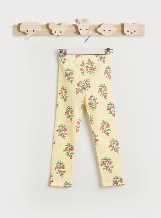 Juniors Floral Print Leggings with Elasticated Waistband