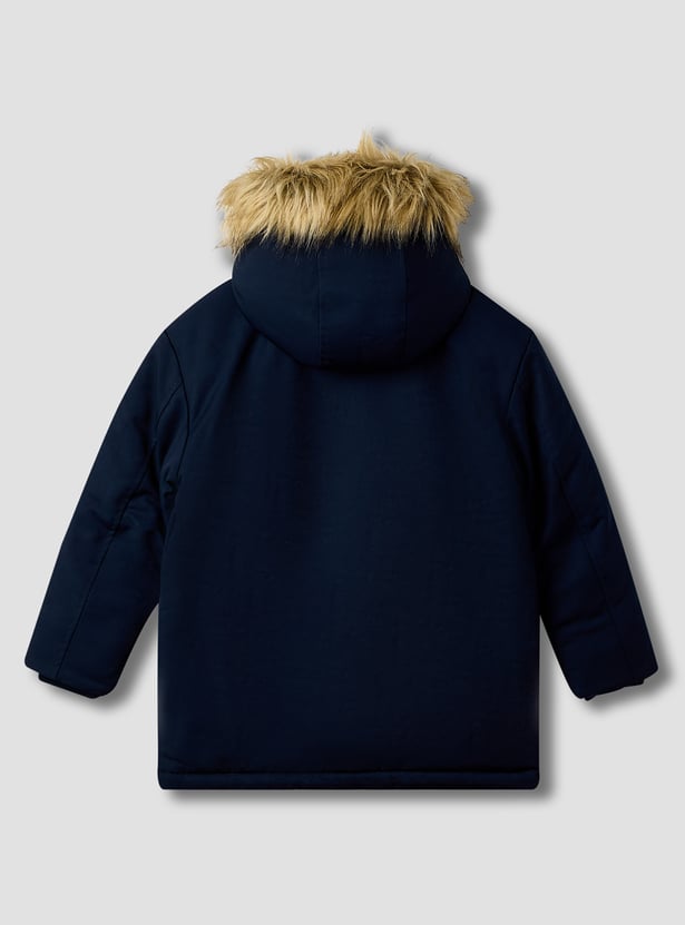 Juniors Faux-Fur Trim Hooded Parka with Zip Closure