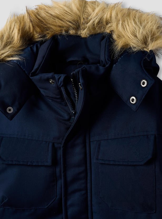 Juniors Faux-Fur Trim Hooded Parka with Zip Closure