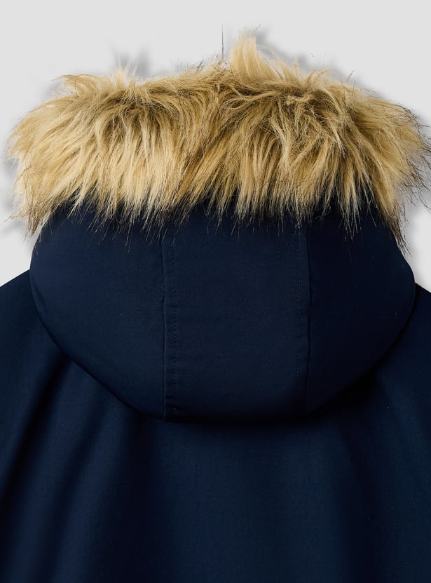 Juniors Faux-Fur Trim Hooded Parka with Zip Closure