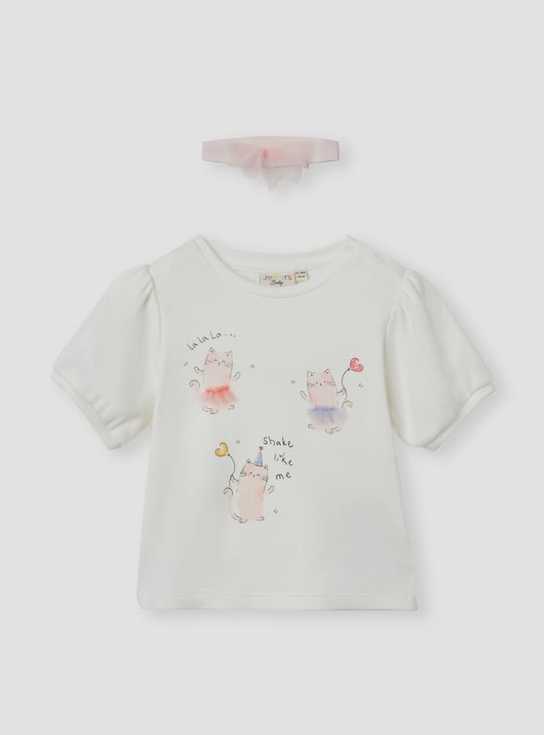 Juniors Cat Print Top with Headband