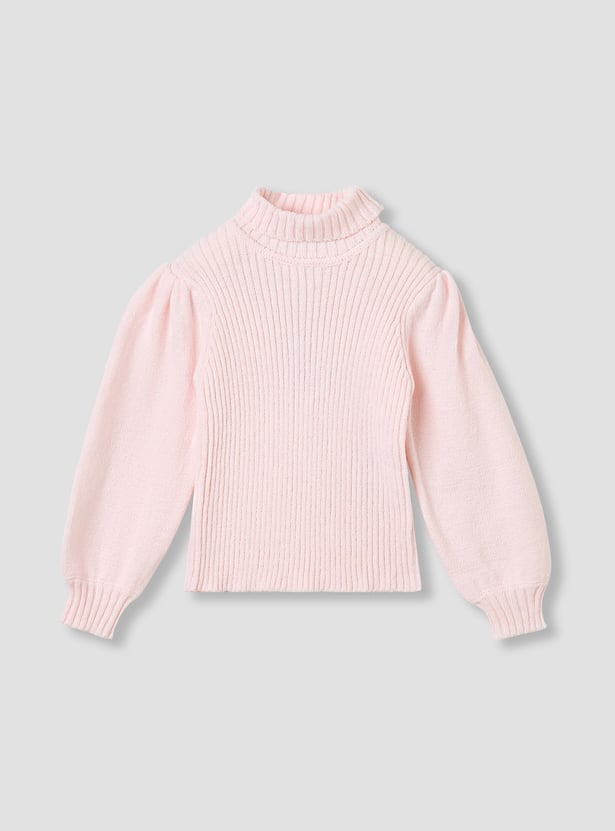 Juniors Ribbed Turtle-Neck Sweater with Long Sleeves