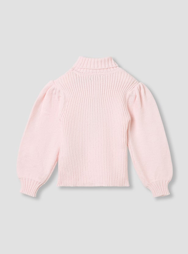 Juniors Ribbed Turtle-Neck Sweater with Long Sleeves